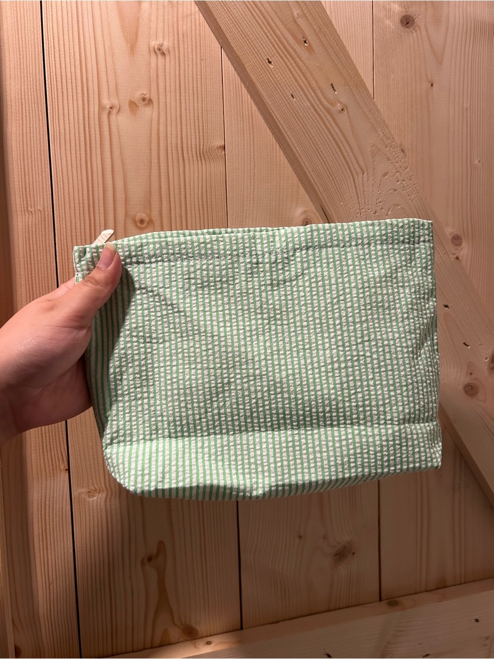 Light Green Striped Women's Cosmetic Pouch
